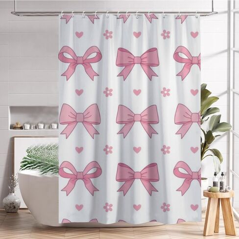 نسيج ستارة دش على شكل قلب زهري مع خطافات، ستارة دش جمالية صيفية مقاومة للماء، ستائر جمالية للعطلات من القماش قابلة للغسل للمشي في ديكور حمام لطيف 60 × 72 بوصة in Kuwait