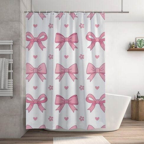 نسيج ستارة دش على شكل قلب زهري مع خطافات، ستارة دش جمالية صيفية مقاومة للماء، ستائر جمالية للعطلات من القماش قابلة للغسل للمشي في ديكور حمام لطيف 60 × 72 بوصة in Kuwait