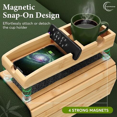 Couch Cup Holder & Bamboo Armrest Tray – Foldable Non-Slip Sofa Arm Table for Drinks, Snacks, Remote Control & Phone in Saudi Arabia
