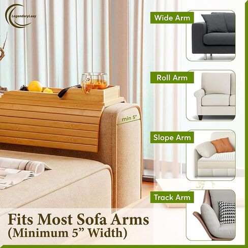 Couch Cup Holder & Bamboo Armrest Tray – Foldable Non-Slip Sofa Arm Table for Drinks, Snacks, Remote Control & Phone in Saudi Arabia