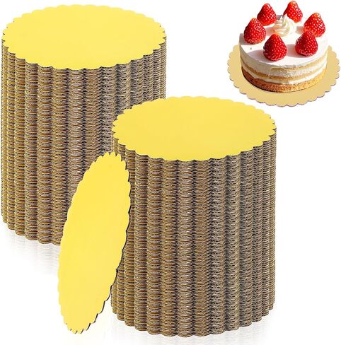 120 Pack 6 Inch Disposable Gold Cake Boards, Round Cake Circle Base Boards, Cake Plate Scalloped Bases Coated Cake Boards Circle Cake Trays for Cake Dessert Party Supplies in Kuwait