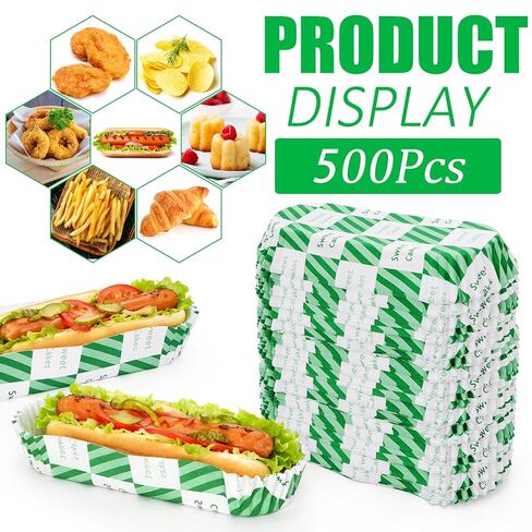 Nicunom 500 Pcs Paper Hot Dog Trays, 6'' Small Disposable Hot Dog Boats Fluted to Go Paper Food Tray Hotdog Holders for Concession Stand Party Food Truck Hot Dog Cart Accessories, Green in Saudi Arabia