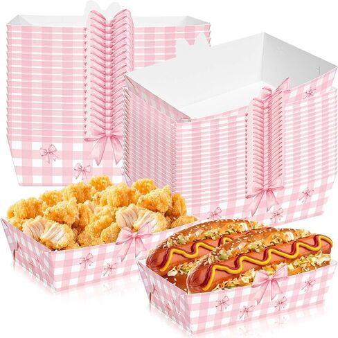 80 Pcs Pink Bow Nacho Food Trays Snack Serving Plates Pink Food Boats Hot Dog Nacho Trays for Coquette Birthday Wedding Anniversaries Party Supplies in Saudi Arabia