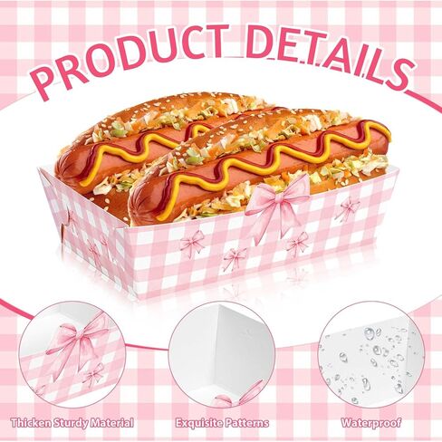 80 Pcs Pink Bow Nacho Food Trays Snack Serving Plates Pink Food Boats Hot Dog Nacho Trays for Coquette Birthday Wedding Anniversaries Party Supplies in Saudi Arabia