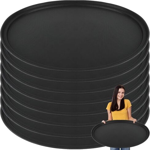 8 Pcs 24 Inch x 29 Inch Large Restaurant Serving Trays, Black PP Plastic Non Slip Tray,Oval Plastic Food Serving Tray with Raised Edges for Home Kitchen Restaurant Cafeterias Fast Food Service in Saudi Arabia