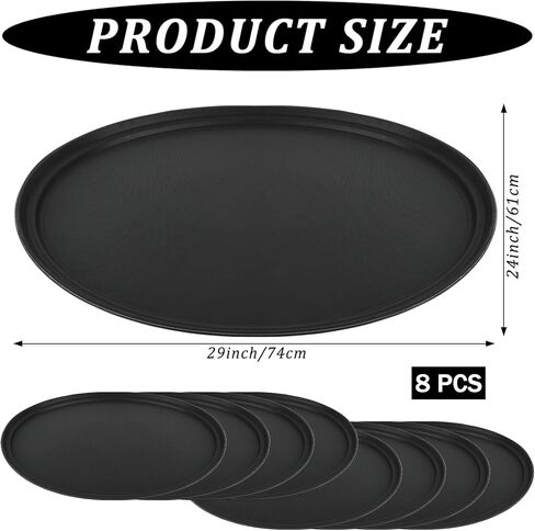 8 Pcs 24 Inch x 29 Inch Large Restaurant Serving Trays, Black PP Plastic Non Slip Tray,Oval Plastic Food Serving Tray with Raised Edges for Home Kitchen Restaurant Cafeterias Fast Food Service in Saudi Arabia
