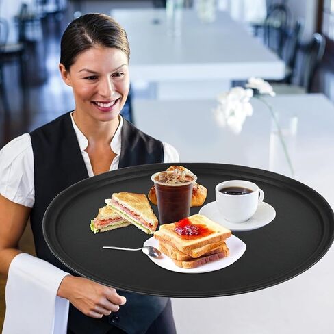8 Pcs 24 Inch x 29 Inch Large Restaurant Serving Trays, Black PP Plastic Non Slip Tray,Oval Plastic Food Serving Tray with Raised Edges for Home Kitchen Restaurant Cafeterias Fast Food Service in Saudi Arabia
