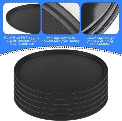 8 Pcs 24 Inch x 29 Inch Large Restaurant Serving Trays, Black PP Plastic Non Slip Tray,Oval Plastic Food Serving Tray with Raised Edges for Home Kitchen Restaurant Cafeterias Fast Food Service in Saudi Arabia