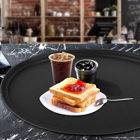 8 Pcs 24 Inch x 29 Inch Large Restaurant Serving Trays, Black PP Plastic Non Slip Tray,Oval Plastic Food Serving Tray with Raised Edges for Home Kitchen Restaurant Cafeterias Fast Food Service in Saudi Arabia