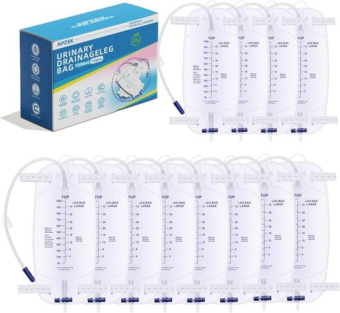 6 Pack 1000ml Foley Catheter Leg Bags, Urinary Drainage Bag for Men Women with Anti-Reflux Valve 18" Tubing and Adjustable Cloth Straps, Easy Flip Drain Individually Packed in Kuwait