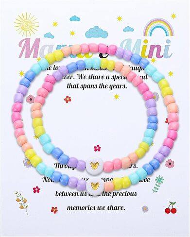 2 Pcs Mama and Mini Matching Outfits Bracelets Back to School bracelets Matching Heart Jewelry Gifts Wish First Day of School Gifts for Mother Daughter mommy and me in Kuwait