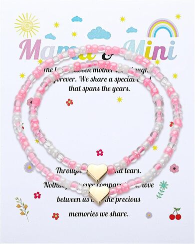 2 Pcs Mama and Mini Matching Outfits Bracelets Back to School bracelets Matching Heart Jewelry Gifts Wish First Day of School Gifts for Mother Daughter mommy and me in Kuwait