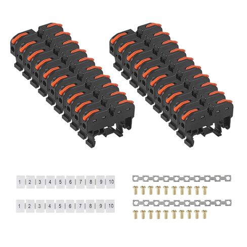 20PCS DIN Rail Terminal Blocks Kit Universal Wire Wiring Connector DIY Splicing Wire Connectors + 2PCS End Block, 2PCS Connection Bar, 20PCS Screws for 24-12 AWG (Grey+Black) in Saudi Arabia