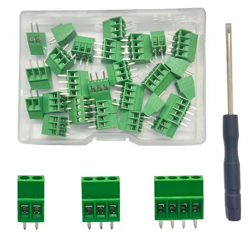 27 قطعة 2.54 مم 0.1 بوصة موصل كتلة طرفية لتركيب PCB (2PIN×10، 3PIN×10، 4PIN×7 + مفك براغي مخصص)، 150 فولت 6 أمبير، متوافق مع كابلات 26-18AWG in Kuwait