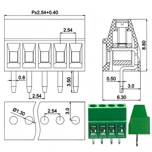 27 قطعة 2.54 مم 0.1 بوصة موصل كتلة طرفية لتركيب PCB (2PIN×10، 3PIN×10، 4PIN×7 + مفك براغي مخصص)، 150 فولت 6 أمبير، متوافق مع كابلات 26-18AWG in Kuwait