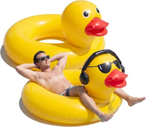 Hungdao 2 PCS Funny Duck Pool عوامات كبيرة 39.4 '' Rubber Ducks Floatie قابلة للنفخ الأنبوب حلقة العملاقة لصيف الشاطئ حمام السباحة كرنفال حفلة عيد ميلاد العائمة الإمدادات البالغة (النظارات الشمسية) in Saudi Arabia