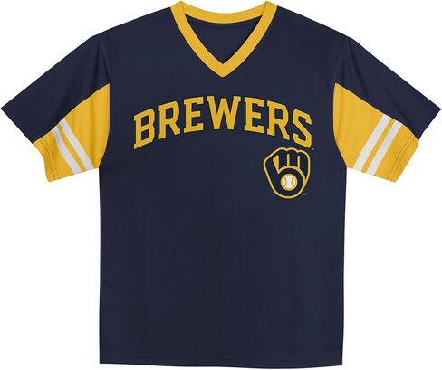 MLB Kids Youth Boys 4-18 Officially Licensed Team Color Primary Logo Baseball Fashion Top V-Neck Jersey in Kuwait