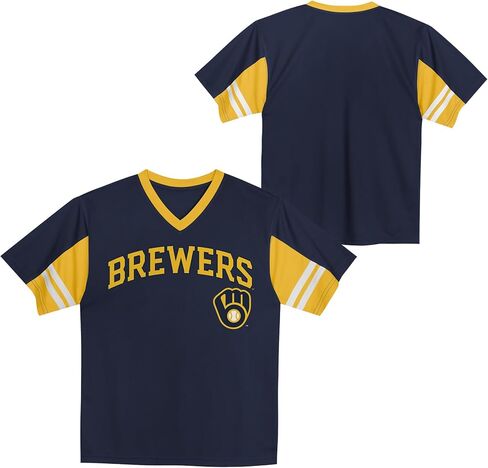 MLB Kids Youth Boys 4-18 Officially Licensed Team Color Primary Logo Baseball Fashion Top V-Neck Jersey in Kuwait
