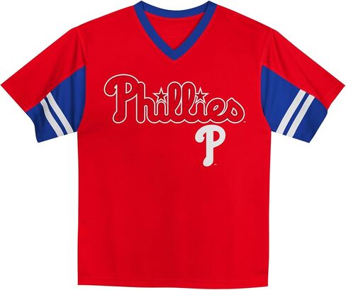 MLB Kids Youth Boys 4-18 Officially Licensed Team Color Primary Logo Baseball Fashion Top V-Neck Jersey in Kuwait