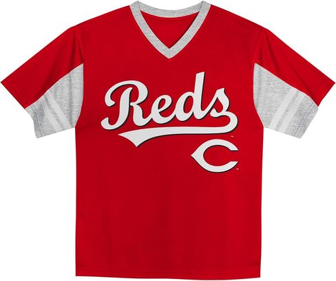 MLB Kids Youth Boys 4-18 Officially Licensed Team Color Primary Logo Baseball Fashion Top V-Neck Jersey in Kuwait