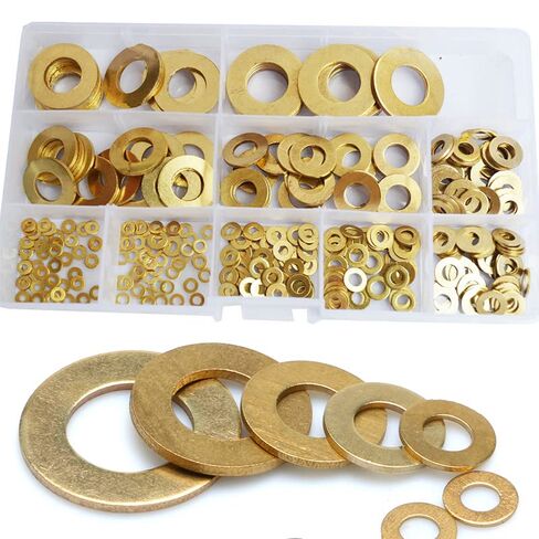 غسالة Qinlu-Washers النحاسية المسطحة 355 قطعة/المجموعة M2M2.5 M3M4 M5 M6 M8M10 M12M14 Meson Pad Sheet Metal طوق نحاس مسطح عادي غسالة مجموعة حشية مسطحة لإصلاح المصانع in Kuwait