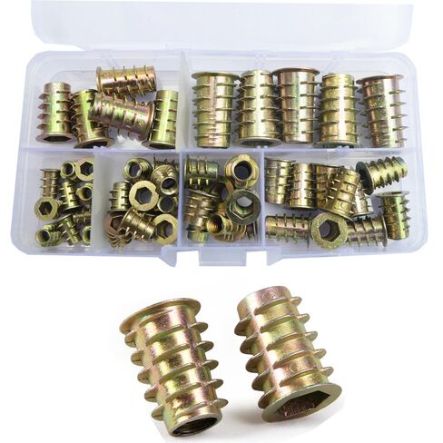 Qinlu-Washers Hex Drive Head Flang Furniture Nuts for Wood Thread Insert Hexagon Nutsert Zinc Plated Set Assortment Kit M4 M5 M6 M8 M10, for Factories Repair(50pcs M4-M10) in Saudi Arabia