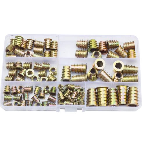 صواميل الأثاث ذات الرأس السداسي من Qinlu-Washers لإدراج خيط الخشب، مجموعة متنوعة من المكسرات المطلية بالزنك M4 M5 M6 M8 M10، لإصلاح المصانع (50 قطعة M4-M10) in Kuwait