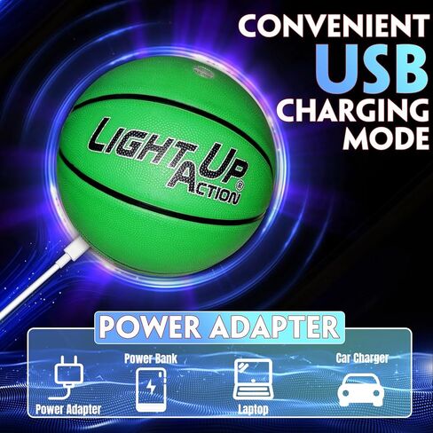 Christmas Green LED Basketball Powered by Rechargeable Batteries Built-in with USB-C Charging Size 7 Glow in The Dark Basket Ball Great Toy for Kids Teen Boy and Girl Limited Edition in Saudi Arabia