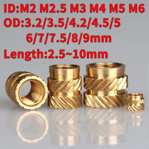 Qinlu-Washers 100Pcs Insert Knurled Nuts Brass Hot Melt Inset Nuts Heating Molding Copper Thread Inserts Nut M2 M2.5, for Factories Repair(M2x5x3.2 (100pcs)) in Saudi Arabia