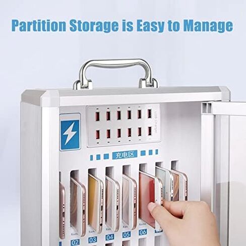 Cell Phone Charging Stations Phone Storage Cabinet Mobile Phone Charging 48 Slots Multi Compartment Cabinet Cell Organizer Transparent Locking Mobile Phone Storage Box (Silver48) in Saudi Arabia