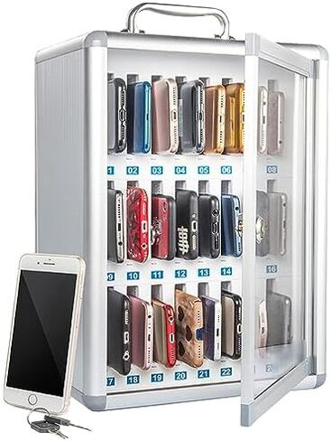 Cell Phone Charging Stations Phone Storage Cabinet 24 Cell Phone Lock Box Aluminum Alloy Cell Phone Box Metal Mobile Phone Storage Lockery Classroom Training Institution (26.5x19x38.5cm) in Saudi Arabia