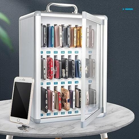 Cell Phone Charging Stations Phone Storage Cabinet 24 Cell Phone Lock Box Aluminum Alloy Cell Phone Box Metal Mobile Phone Storage Lockery Classroom Training Institution (26.5x19x38.5cm) in Saudi Arabia