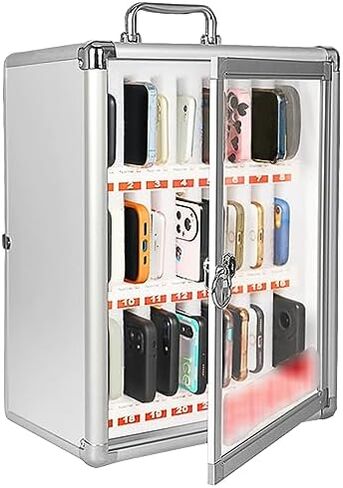Cell Phone Charging Stations Phone Storage Cabinet Mobile Phone Storage Cabinet 24 Slots Aluminum Alloy Mobile Phone Safe with Lock Company Meeting Mobile Phone Storage Box (28x20x38) in Saudi Arabia