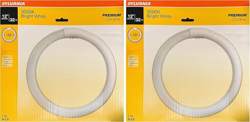 (2 Pack) Sylvania 23539 Bright/Warm White, Premium Circline Fluorescent T9 Circle 12 inch Diameter, 32 watts, 3000K, 2100 lumens, 80 CRI Fluorescent Light Bulb in Saudi Arabia