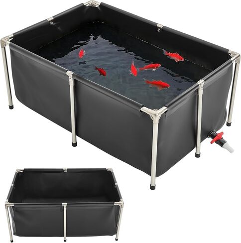 بركة أسماك Vevor Canvas ، 270 جالًا فوق بركة الأسماك الأرضية ، خزان PVC Koi مع لوحة عرض واضحة ، خزان ذهبي مستطيل مع إطار من الفولاذ المقاوم للصدأ وصمام التصريف ، لتربية الكوي ، الري (أسود) in Saudi Arabia