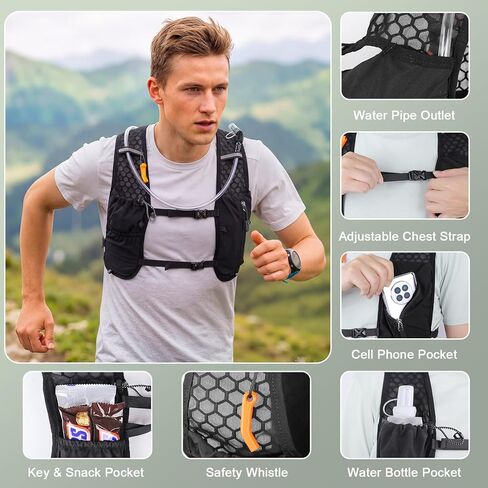 KUYOU Running Vest for Women Men, Lightweight Hydration Backpack with 2L Water Bladder, Adjustable Chest Straps Water Backpack for Trail Running Hiking Cycling Marathon in Kuwait