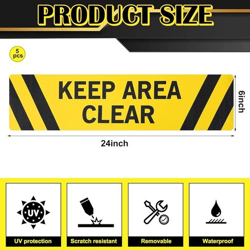 5 pack Keep Area Clear Anti Slip Adhesive Floor Sign 6 x 24 Keep Area Clear Non Slip Floor Marker Vinyl Decal Protect Your Business Work Place Customers Black on Yellow in Kuwait