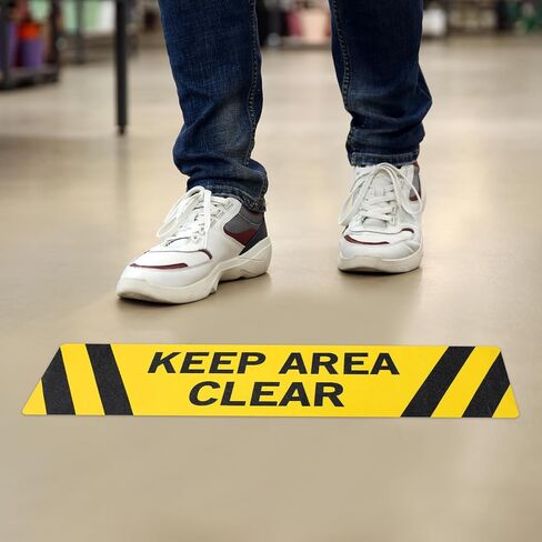 5 pack Keep Area Clear Anti Slip Adhesive Floor Sign 6 x 24 Keep Area Clear Non Slip Floor Marker Vinyl Decal Protect Your Business Work Place Customers Black on Yellow in Kuwait