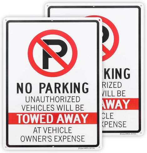 2 Pack No Parking Unauthorized Vehicles Towed Away At Vehicle Owner's Expense Sign, 14"x 10" .040 Rust Free Aluminum – Reflective, UV Protected and Weatherproof in Saudi Arabia