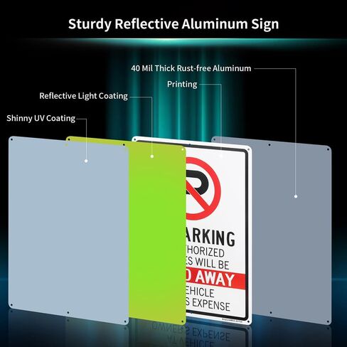 2 Pack No Parking Unauthorized Vehicles Towed Away At Vehicle Owner's Expense Sign, 14"x 10" .040 Rust Free Aluminum – Reflective, UV Protected and Weatherproof in Saudi Arabia