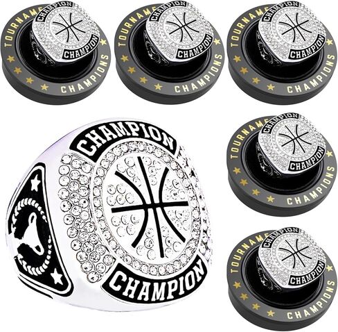 12 Pcs Basketball Championship Rings Basketball Ring Sport Ball Trophy Award Gift with Display Neck Chain and Stand for Tournament or League Champion Winner in Saudi Arabia