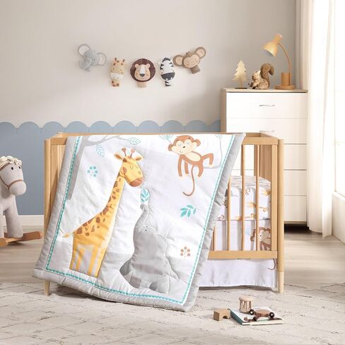 The Hōmistry 3-Piece Crib Bedding Set for Boys & Girls – Reversible Quilt, Fitted Sheet, Crib Skirt – Soft, Breathable & Durable Microfiber – Jungle Friends Theme in Saudi Arabia