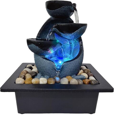 نافورة مياه ماء صخري متتالية مع مصابيح LED ملونة ، ميزة شلال Zen التأمل مع صخور نهر طبيعية ، شلال Feng Shui tabletop لغرفة نوم المكتب المنزلي in Kuwait