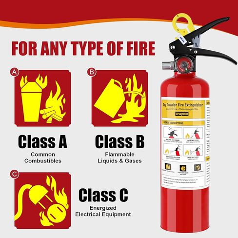 2 حزمة ABC طفاية حريق كيميائية جافة، 2.5 رطل 1-A:10-B:C طفاية حريق للمنزل والمكتب والقارب والشاحنة، مقبض سريع التحرير، مثالي لحريق الكهرباء والشحوم in Kuwait