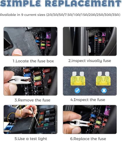 120PCS Car Fuses Assortment Kit,Car Accessories Blade Fuse Kit with Puller Tool,Mini Fuses 2A/3A/5A/7.5A/10A/15A/20A/25A/30A/35A,Suitable for Most Cars Boats Trucks SUVs RVs ATV Etc in Saudi Arabia