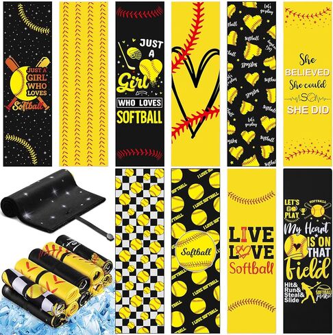 Breling 10 Pack Softball Cooling Towel with Buckle for Neck and Face 40" x 12" Summer Quick Dry Soft Breathable Chilly Ice Towel for Yoga, Sport, Workout, Gym, Camping, Softball Gifts Player Team Gift in Saudi Arabia