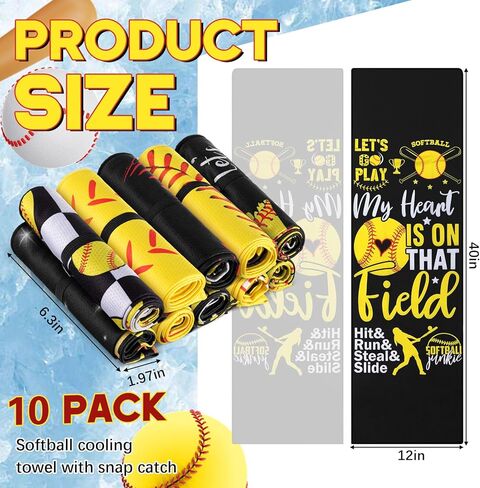 Breling 10 Pack Softball Cooling Towel with Buckle for Neck and Face 40" x 12" Summer Quick Dry Soft Breathable Chilly Ice Towel for Yoga, Sport, Workout, Gym, Camping, Softball Gifts Player Team Gift in Saudi Arabia