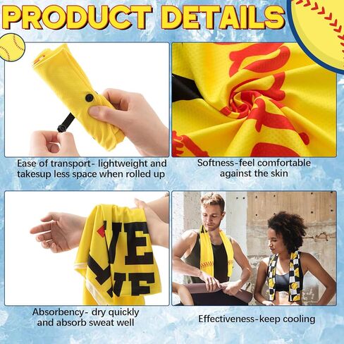 Breling 10 Pack Softball Cooling Towel with Buckle for Neck and Face 40" x 12" Summer Quick Dry Soft Breathable Chilly Ice Towel for Yoga, Sport, Workout, Gym, Camping, Softball Gifts Player Team Gift in Saudi Arabia