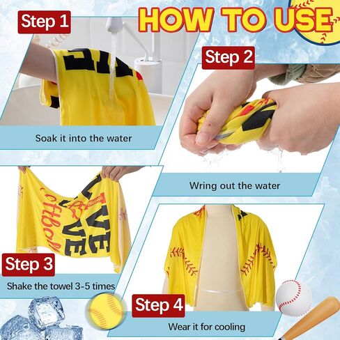 Breling 10 Pack Softball Cooling Towel with Buckle for Neck and Face 40" x 12" Summer Quick Dry Soft Breathable Chilly Ice Towel for Yoga, Sport, Workout, Gym, Camping, Softball Gifts Player Team Gift in Saudi Arabia