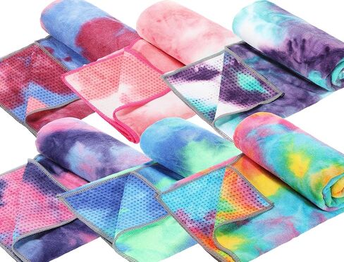 Peryiter 6 Pcs Yoga Towels with Grip Dots 72 x 25 Inch Non Slip Hot Yoga Mat Towel Microfiber Soft Sweat Absorbent Blanket for Gym Pilates Workout Fitness, 6 Tie Dye Colors in Saudi Arabia